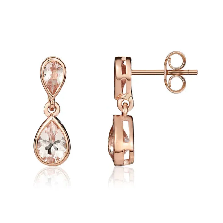 9ct Rose Pearshape Morganite 2 Stone Rubover Drop Earrings sold by C.W. Sellors product image thumbnail 2