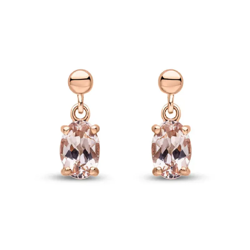 9ct Rose Gold 6x4 Oval Morganite Claw Set Drop Earrings sold by C.W. Sellors