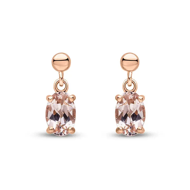 9ct Rose Gold 6x4 Oval Morganite Claw Set Drop Earrings sold by C.W. Sellors