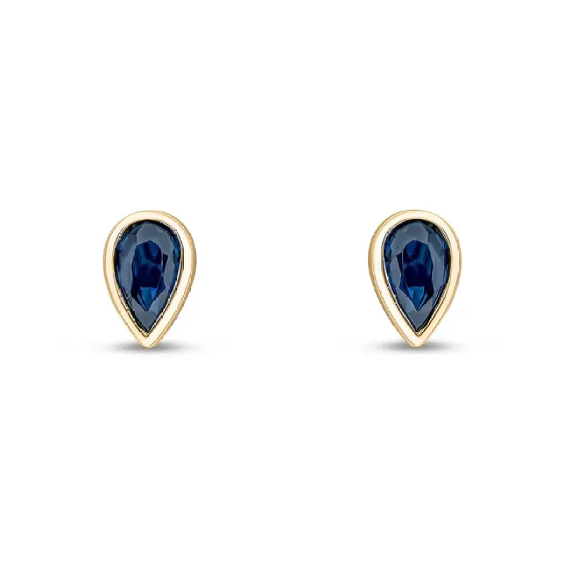 9ct Yellow Gold Pearshaped Sapphire Rubover Set Earrings sold by C.W. Sellors