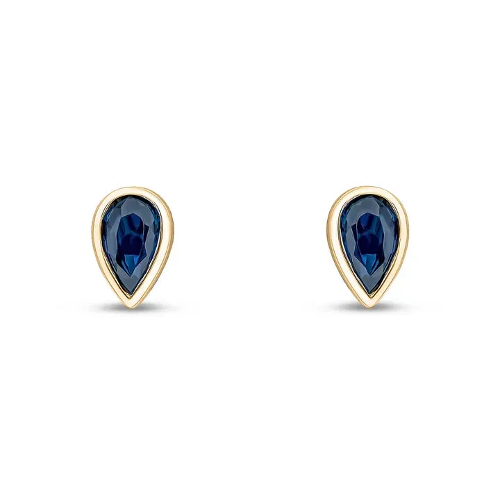 9ct Yellow Gold Pearshaped Sapphire Rubover Set Earrings sold by C.W. Sellors