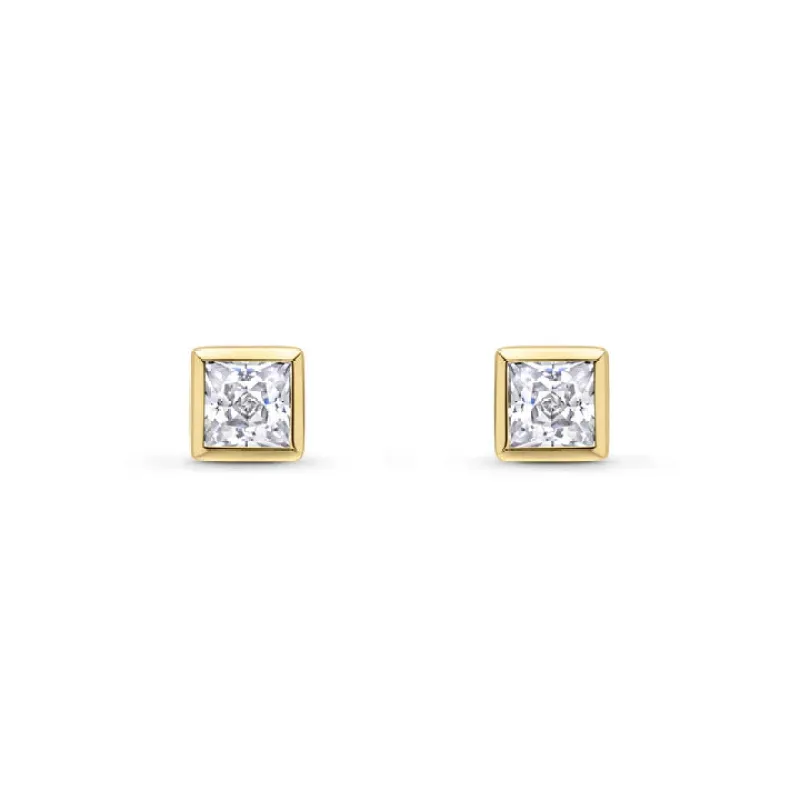 9ct Yellow Gold 3mm Square Cubic Zirconia Rubover Set Earrings sold by C.W. Sellors