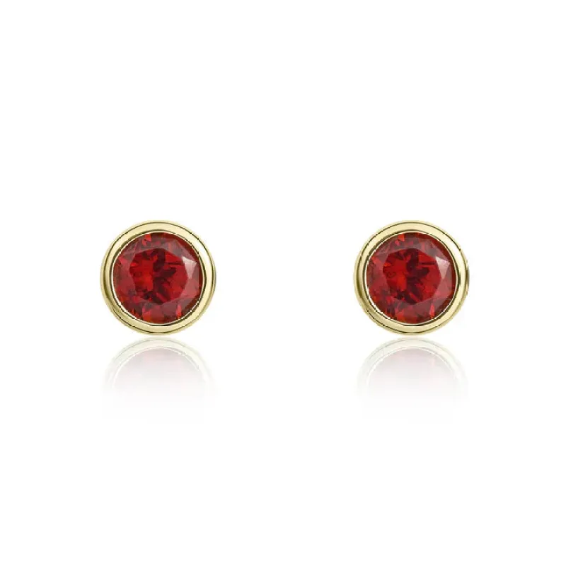 9ct Yellow Gold 3mm Round Garnet Rubover Earrings sold by C.W. Sellors