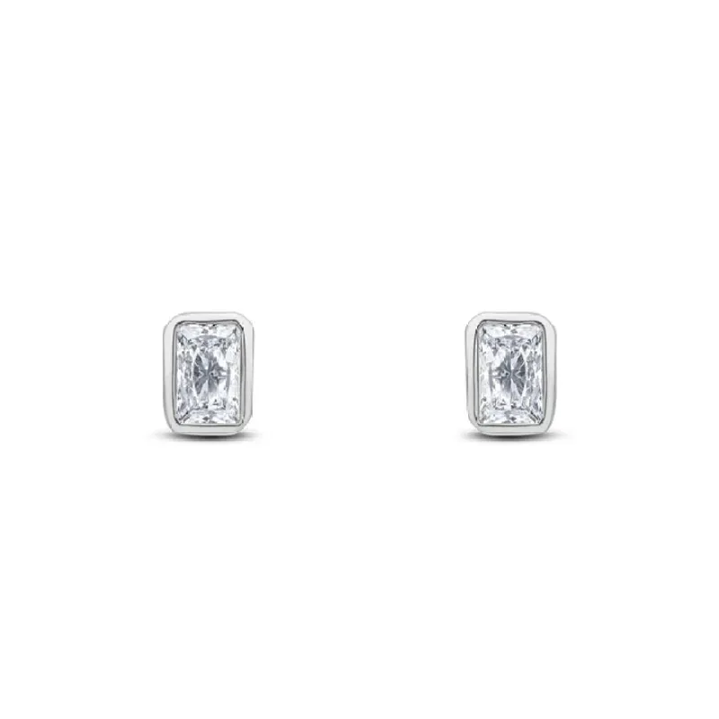 9ct White Gold Cubic Zirconia Rubover Set Earrings sold by C.W. Sellors