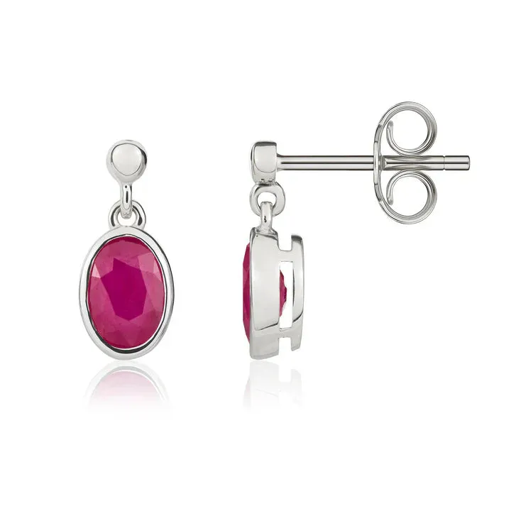 9ct White Gold 6x4 Oval Ruby Rubover Drop Earrings sold by C.W. Sellors product image thumbnail 2