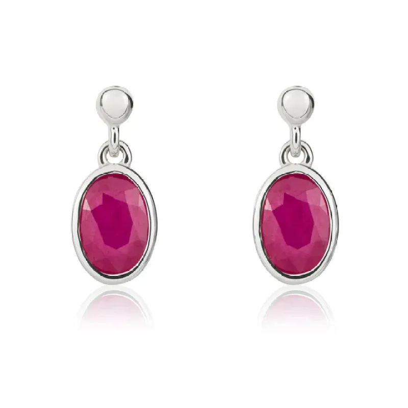 9ct White Gold 6x4 Oval Ruby Rubover Drop Earrings sold by C.W. Sellors