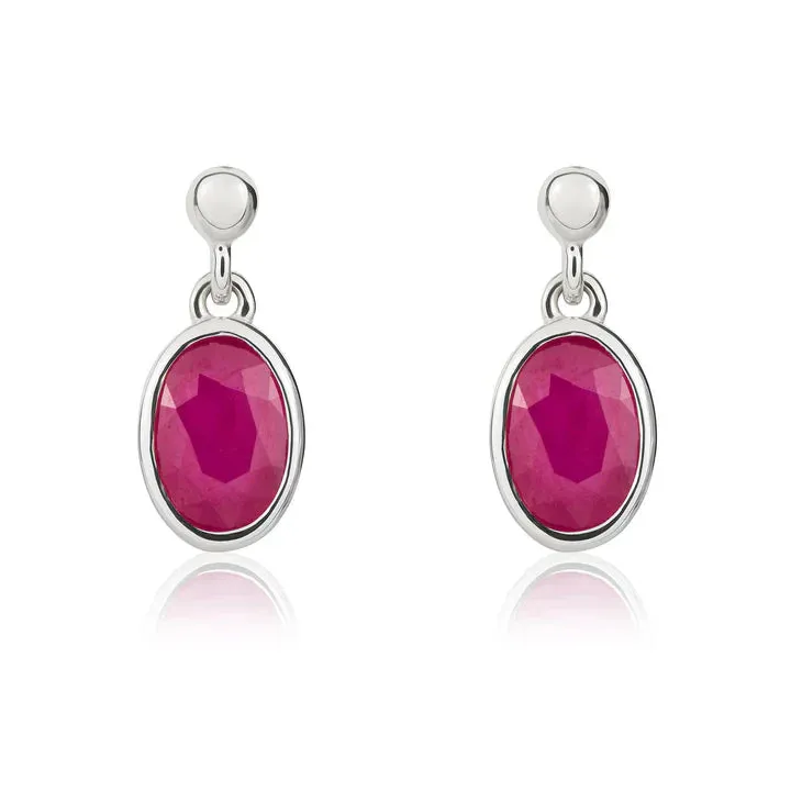9ct White Gold 6x4 Oval Ruby Rubover Drop Earrings sold by C.W. Sellors