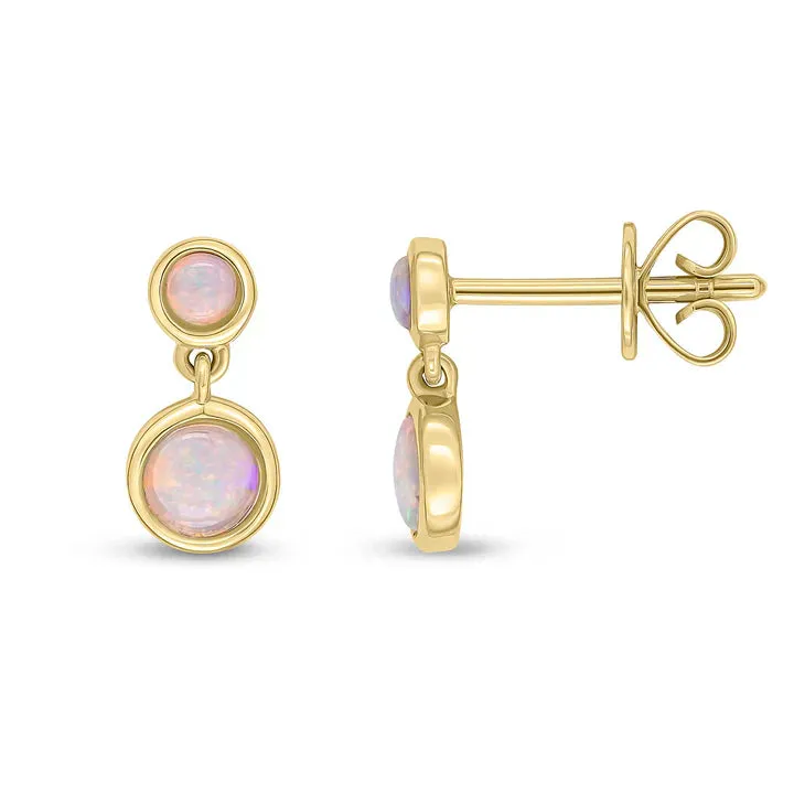9ct Yellow Gold Round Opal Rubover 2 Stone Drop Earrings sold by C.W. Sellors product image thumbnail 2