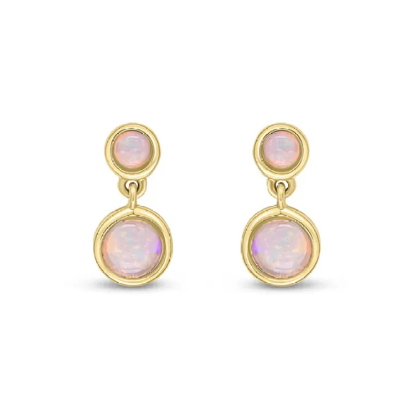 9ct Yellow Gold Round Opal Rubover 2 Stone Drop Earrings sold by C.W. Sellors