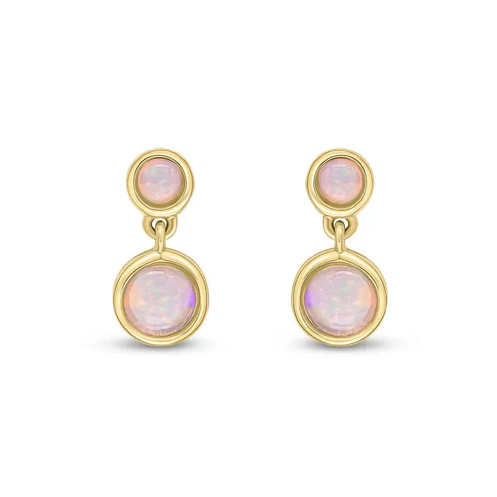 9ct Yellow Gold Round Opal Rubover 2 Stone Drop Earrings sold by C.W. Sellors