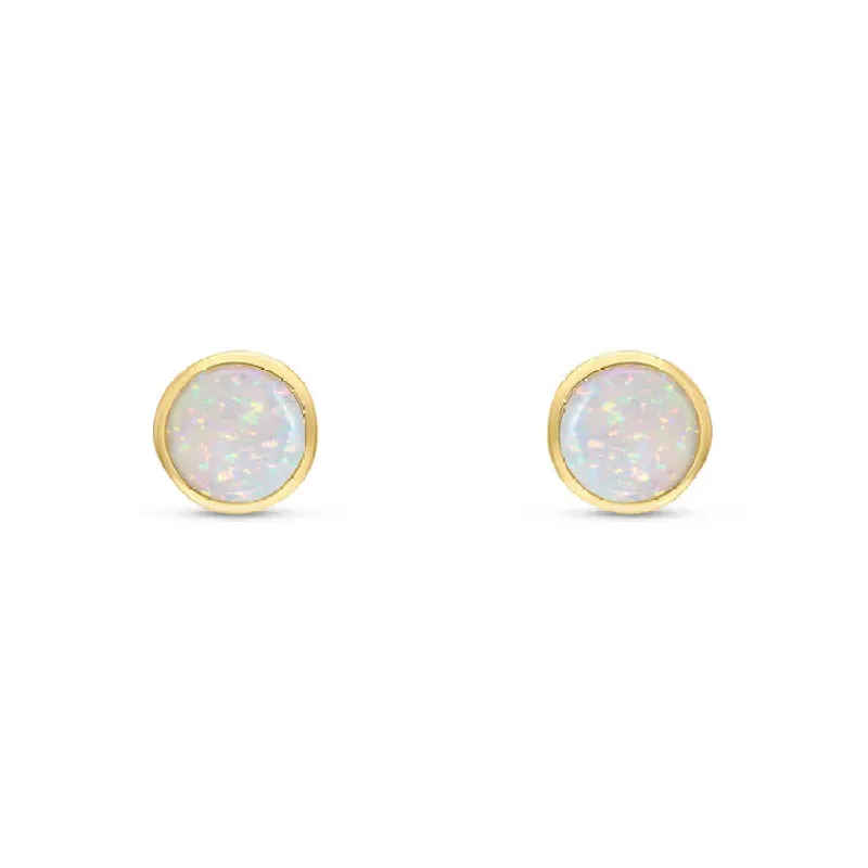 9ct Yellow Gold 5mm Round Opal Rubover Stud Earrings sold by C.W. Sellors