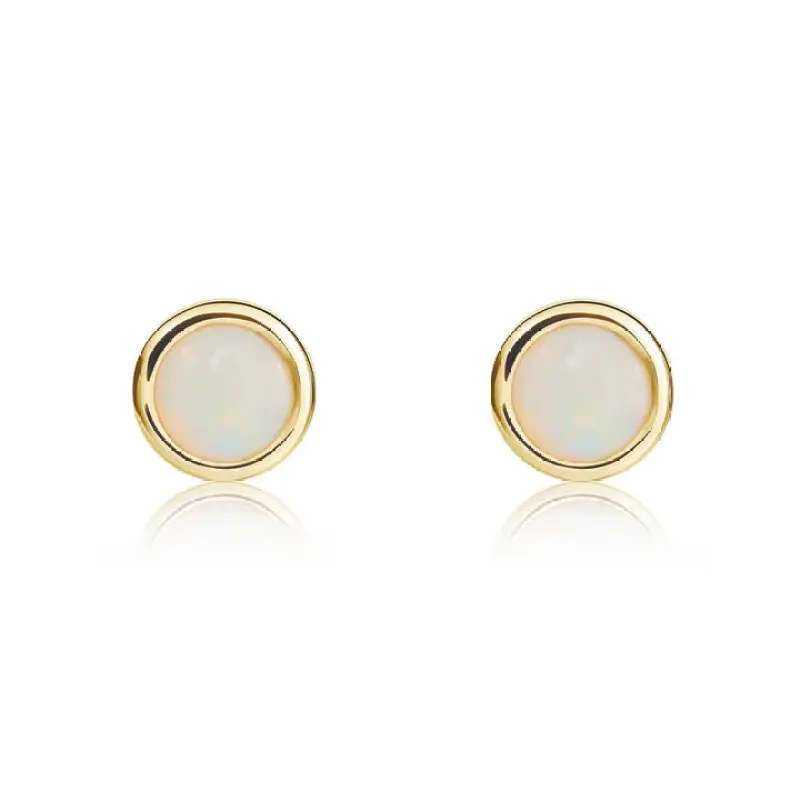 9ct Yellow Gold 4mm Round Opal Rubover Stud Earrings sold by C.W. Sellors