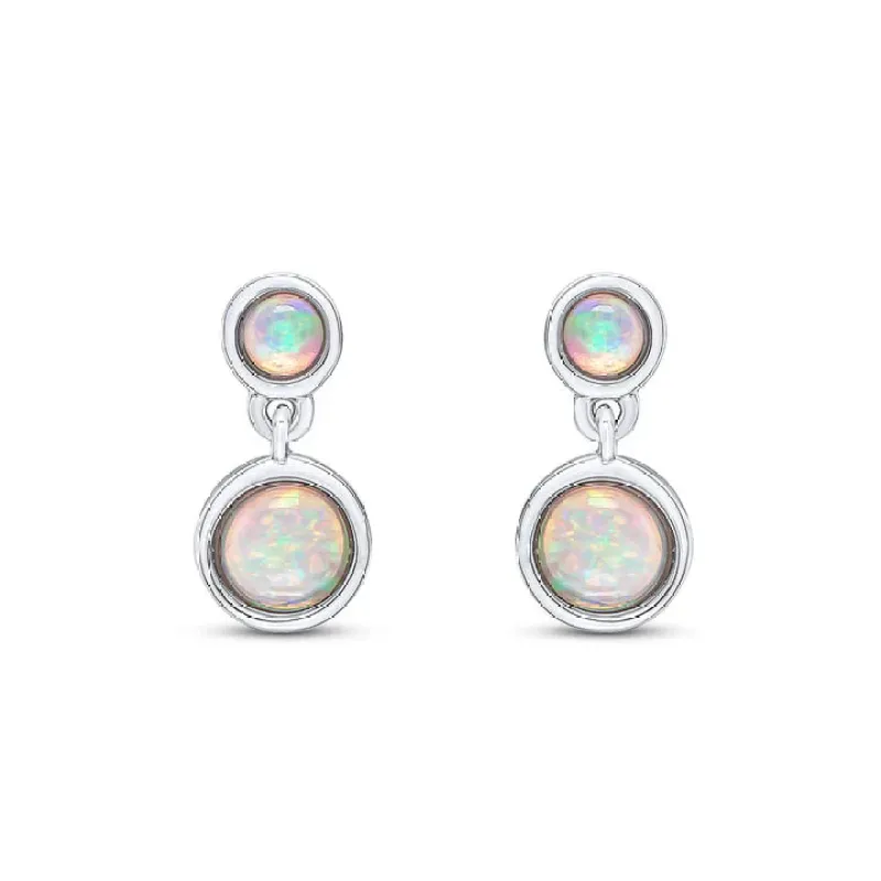 9ct White Gold Round Opal Rubover 2 Stone Drop Earrings sold by C.W. Sellors