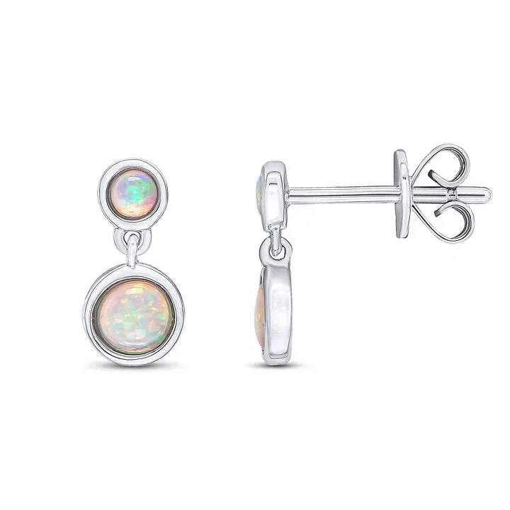 9ct White Gold Round Opal Rubover 2 Stone Drop Earrings sold by C.W. Sellors product image thumbnail 2