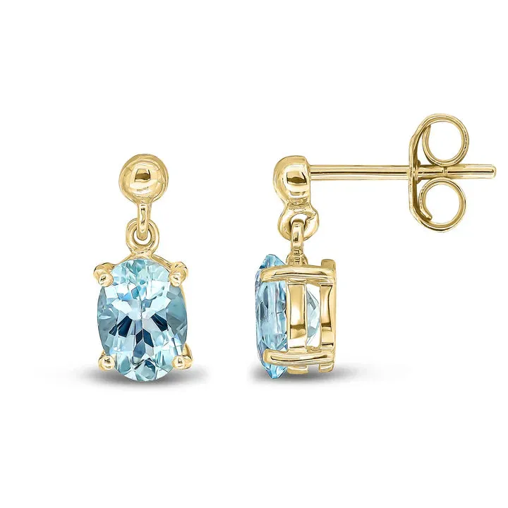 9ct Yellow Gold Aquamarine Oval Claw Set Drop Earrings sold by C.W. Sellors product image thumbnail 2