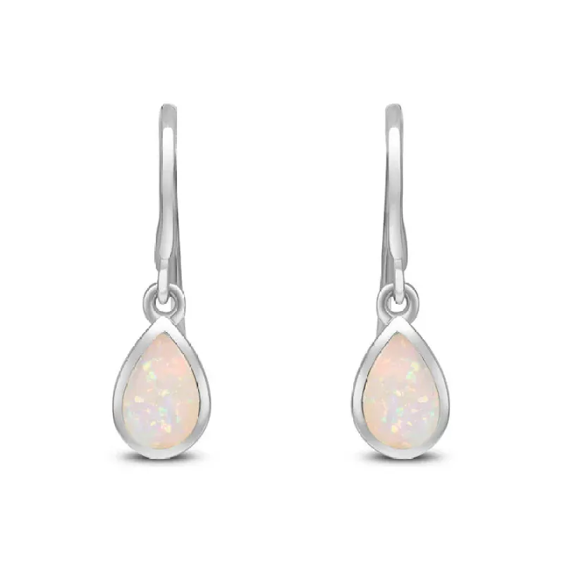 9ct White Gold Opal Pearshaped Rubover Drop Earrings sold by C.W. Sellors