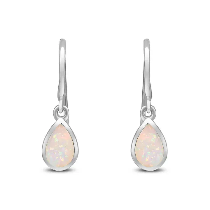 9ct White Gold Opal Pearshaped Rubover Drop Earrings sold by C.W. Sellors