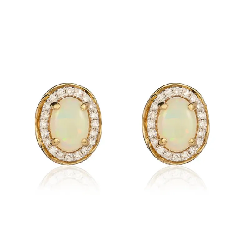 9ct Yellow Gold 7x5mm Oval Opal & Diamond Fancy Cluster Earrings sold by C.W. Sellors