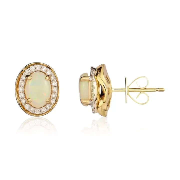9ct Yellow Gold 7x5mm Oval Opal & Diamond Fancy Cluster Earrings sold by C.W. Sellors product image thumbnail 2