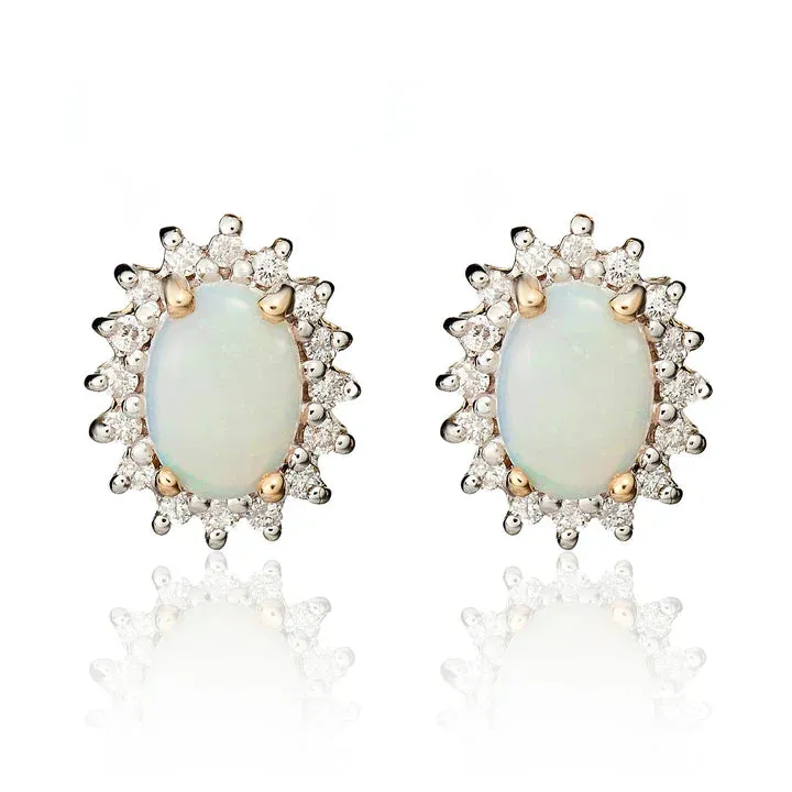 9ct Yellow Gold Oval Opal & Diamond Cluster Earrings sold by C.W. Sellors