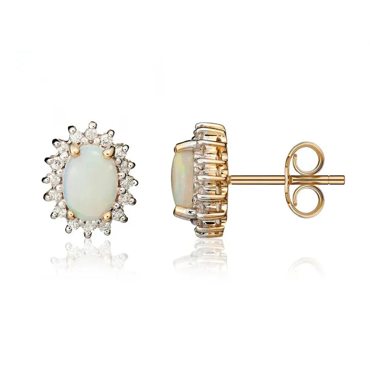 9ct Yellow Gold Oval Opal & Diamond Cluster Earrings sold by C.W. Sellors product image thumbnail 2