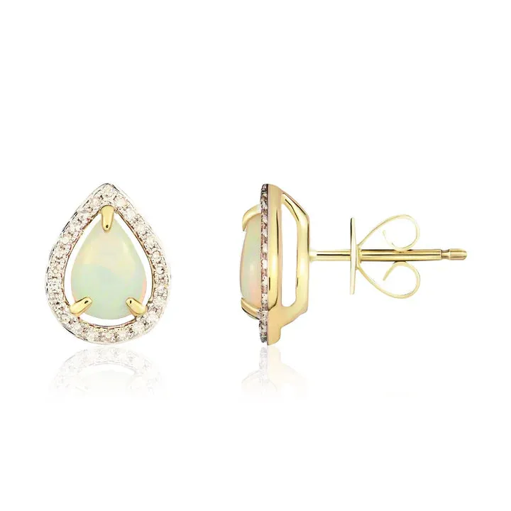 9ct Yellow Gold Diamond & Opal pearshaped Halo Cluster Earrings sold by C.W. Sellors product image thumbnail 2