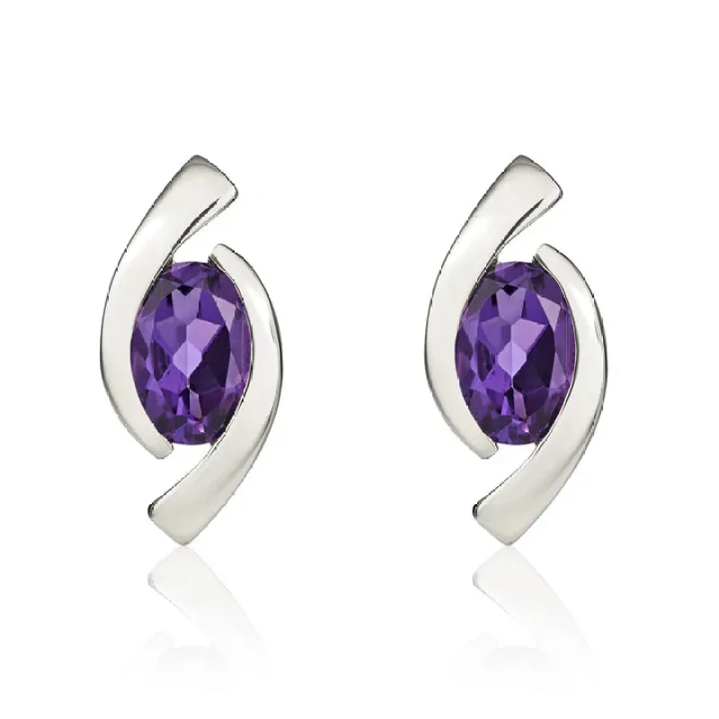 9ct  White Gold 6x4 Oval Amethyst Eye Stud Earrings sold by C.W. Sellors