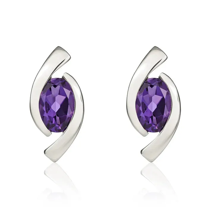 9ct White Gold 6x4 Oval Amethyst Eye Stud Earrings sold by C.W. Sellors