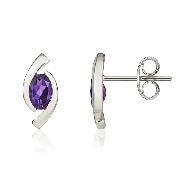 9ct White Gold 6x4 Oval Amethyst Eye Stud Earrings sold by C.W. Sellors product image thumbnail 2