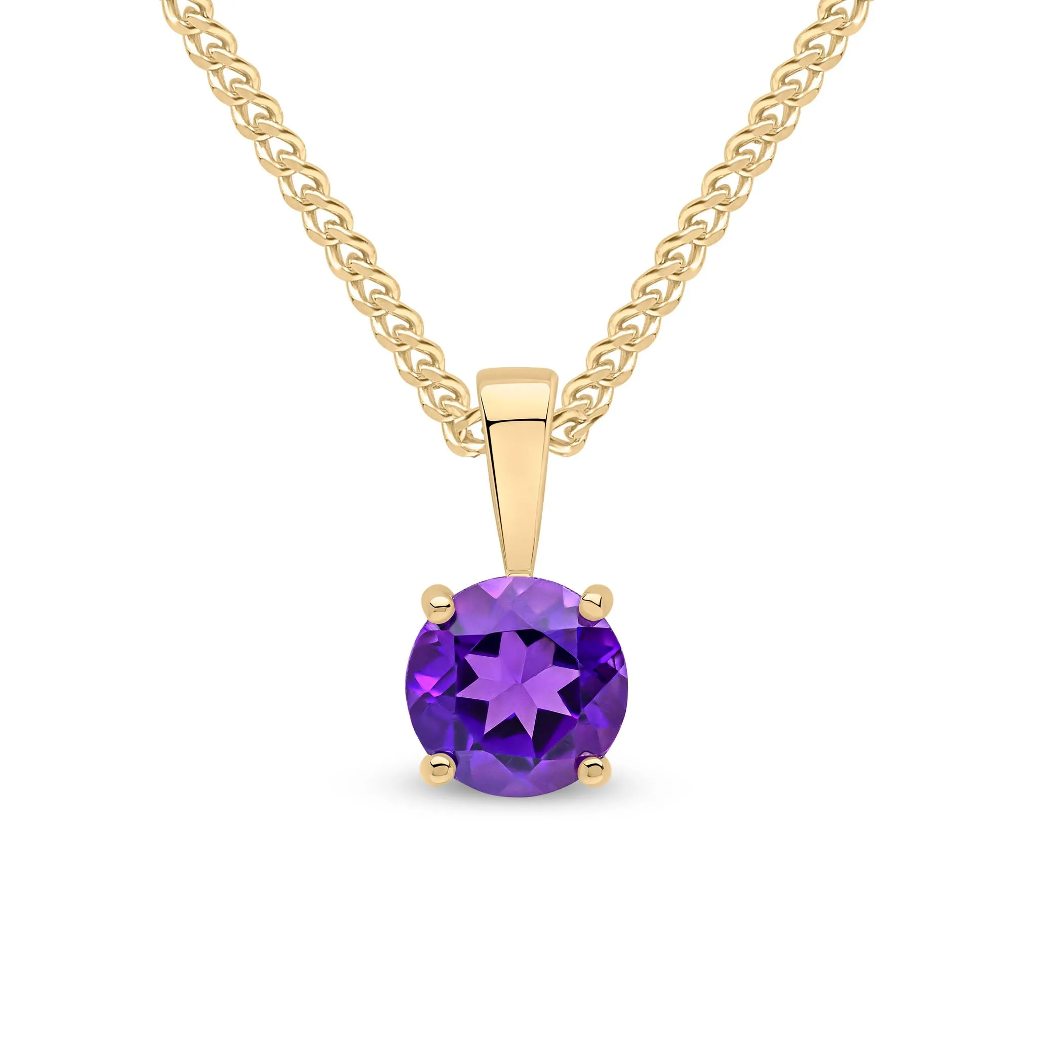 9ct Yellow Gold 6mm Round Amethyst 4 Claw Pendant & Chain sold by C.W. Sellors