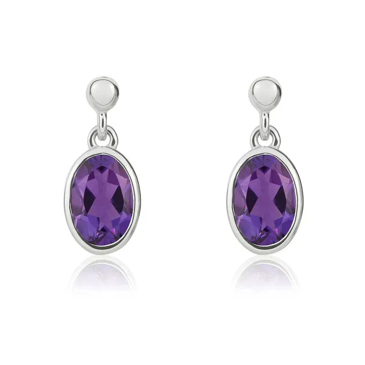 9ct White Gold 6x4 Oval Amethyst Rubover Drop Earrings sold by C.W. Sellors