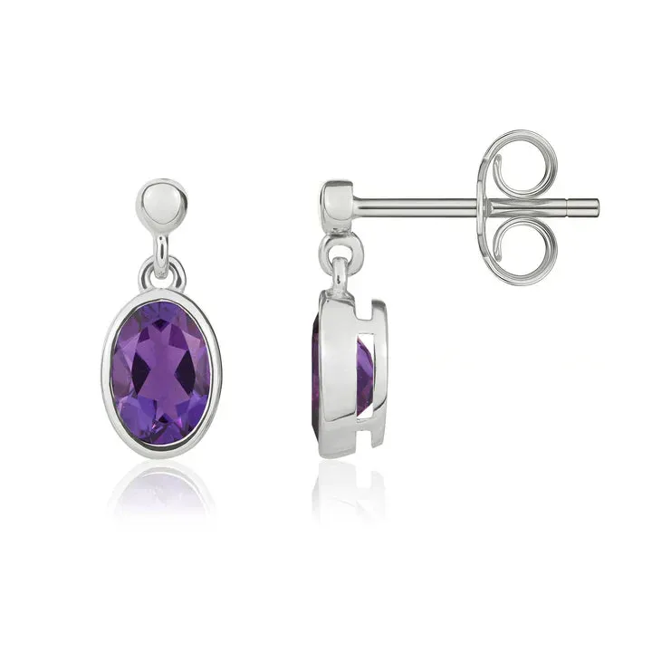 9ct White Gold 6x4 Oval Amethyst Rubover Drop Earrings sold by C.W. Sellors product image thumbnail 2