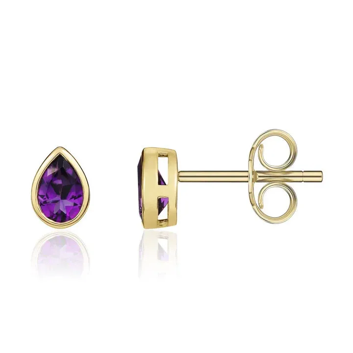 9ct Yellow Gold Amethyst Pearshaped Rubover Set Earrings sold by C.W. Sellors product image thumbnail 2