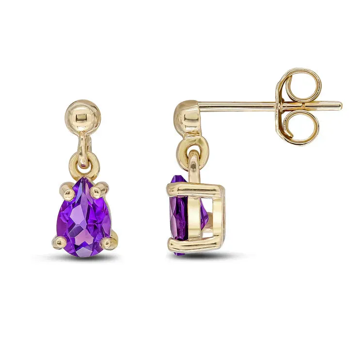 9ct Yellow 6x4 Pearshaped Amethyst Claw Set Drop Earrings sold by C.W. Sellors product image thumbnail 2