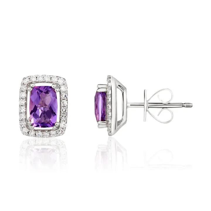 9ct White Gold Cushion Amethyst & Diamond Cluster Earring sold by C.W. Sellors product image thumbnail 2