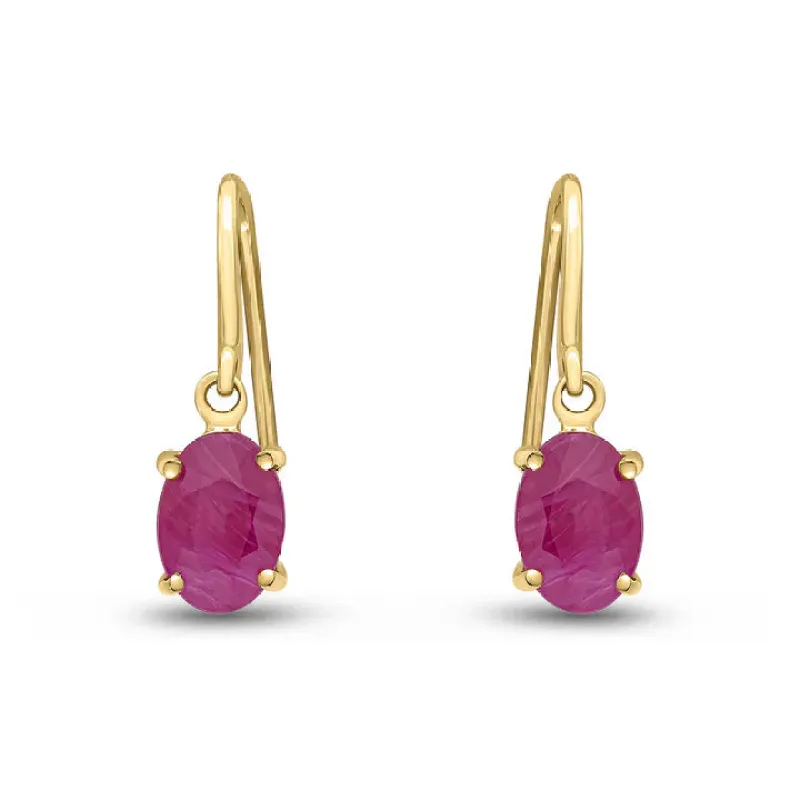 9ct Yellow Gold Oval Ruby Claw Set Drop Earrings sold by C.W. Sellors