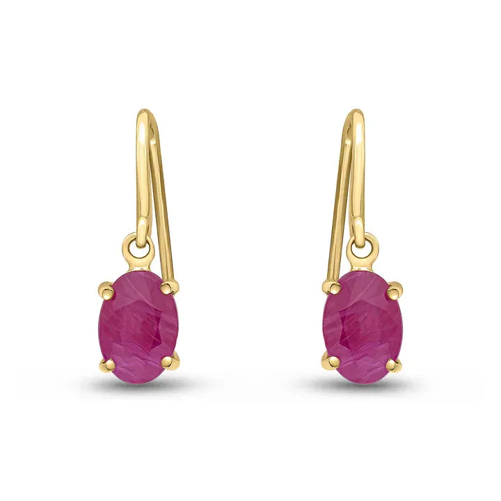 9ct Yellow Gold Oval Ruby Claw Set Drop Earrings sold by C.W. Sellors