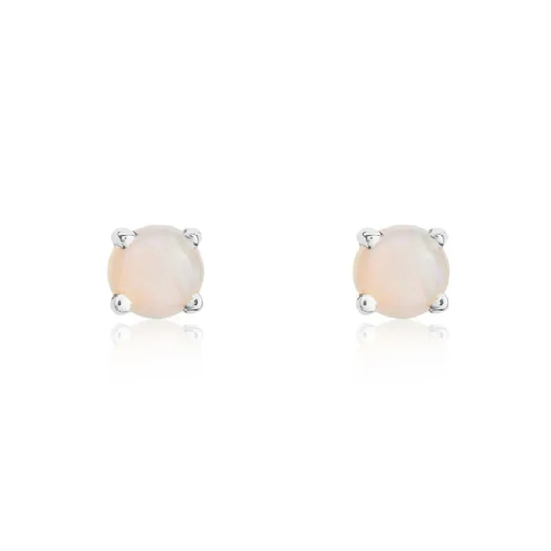 9ct White Gold 3mm Opal Round 4 Claw Stud Earrings sold by C.W. Sellors