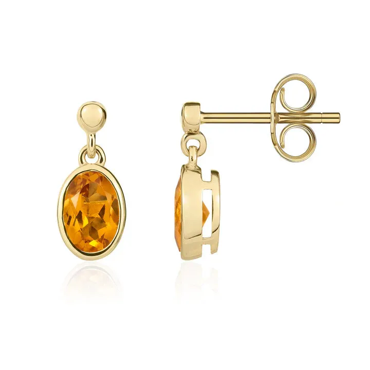 9ct Yellow Gold Oval Citrine Rubover Drop Earrings sold by C.W. Sellors product image thumbnail 2