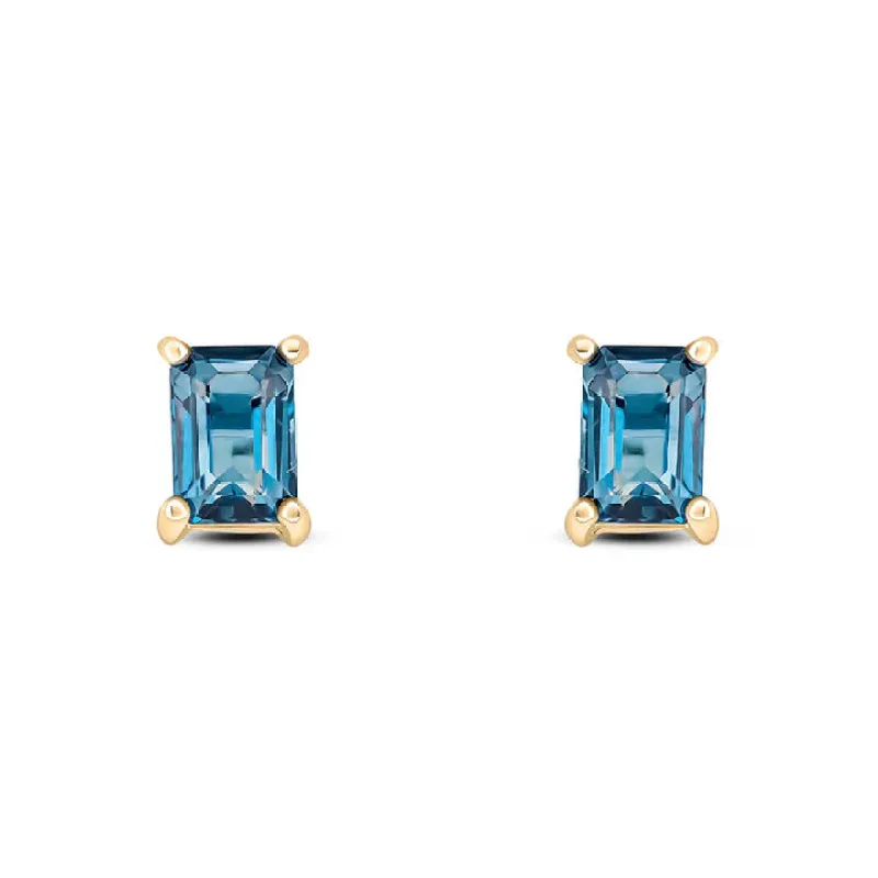 9ct Yellow Gold  Blue Topaz Octagon Claw Set Earrings sold by C.W. Sellors