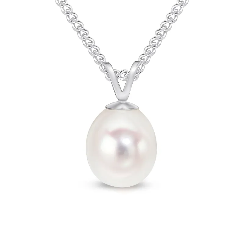 9ct White Gold 8mm Freshwater Pearl Drop Pendant & Chain sold by C.W. Sellors