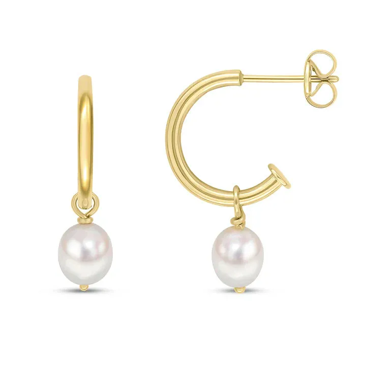 9ct Yellow Gold Polished Half Hoop Earrings With Freshwater Pearl Detachable Drop sold by C.W. Sellors product image thumbnail 2