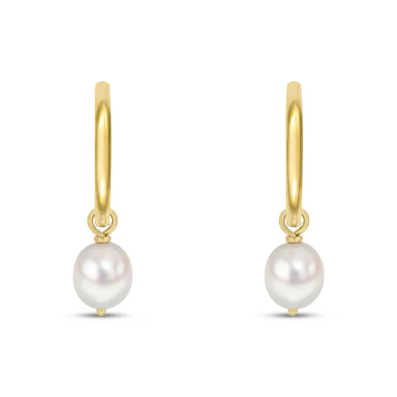 9ct Yellow Gold Polished Half Hoop Earrings With Freshwater Pearl Detachable Drop made by C.W. Sellors