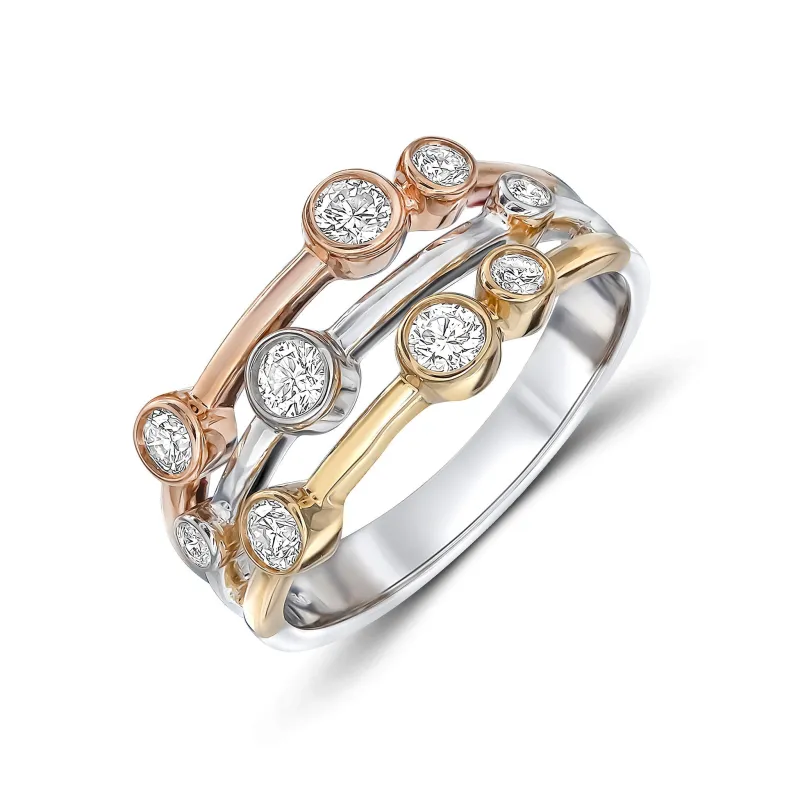 18ct Yellow, Rose and White Gold 0.50ct Diamond 3 Row Bubble Ring sold by C.W. Sellors