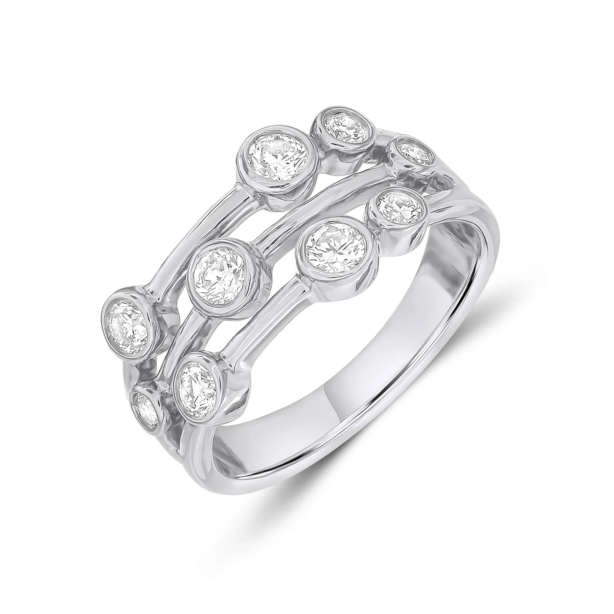 18ct White Gold Diamond 0.75ct 3 Row Bubble Ring sold by C.W. Sellors