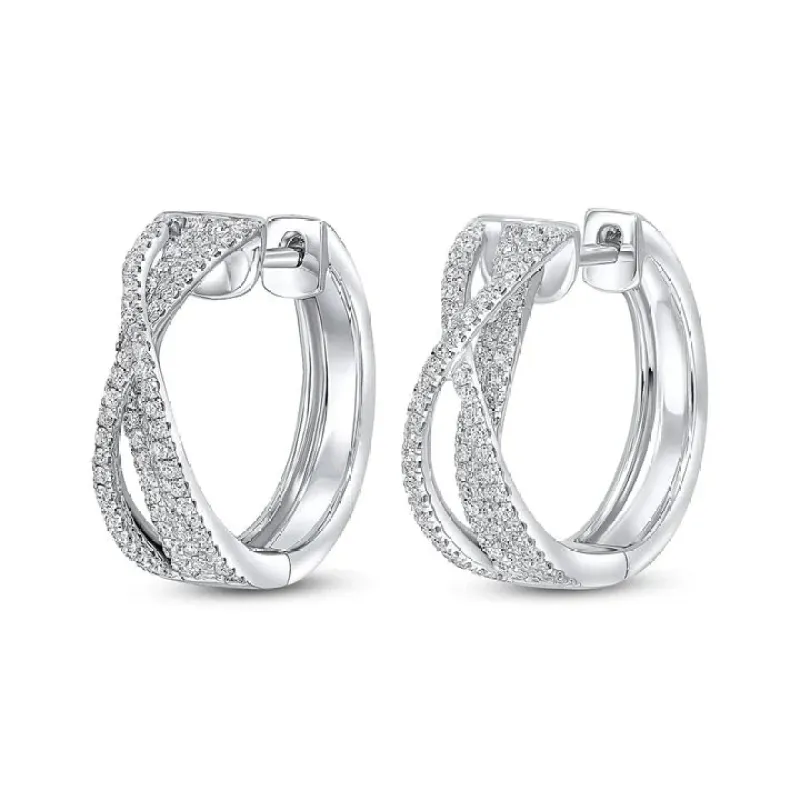 18ct White Gold Round Diamond 0.36ct Cross-Over Huggy Earrings sold by C.W. Sellors