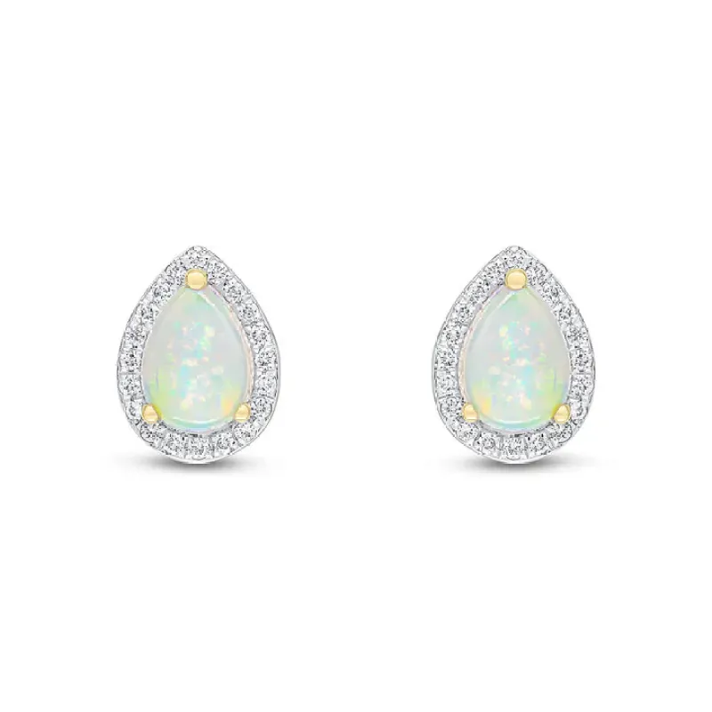 18ct Yellow Gold 0.05ct Round Diamond & Opal Cluster Earrings sold by C.W. Sellors