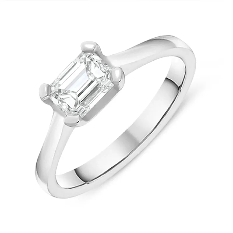 Platinum 0.75ct Diamond Emerald Cut Solitaire Ring D sold by C.W. Sellors