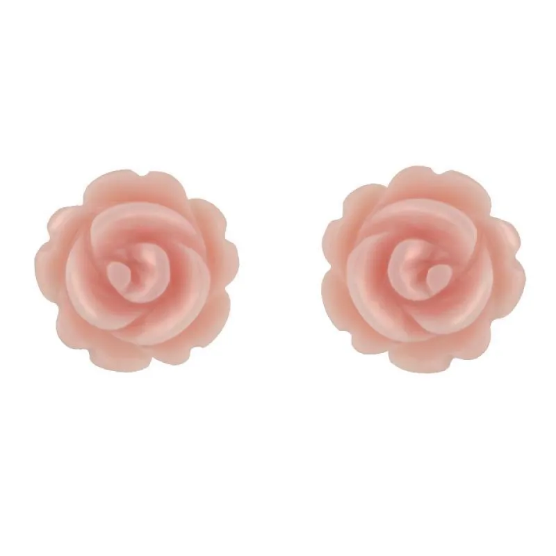 Sterling Silver Pink Conch Tuberose 8mm Rose Stud Earrings sold by C.W. Sellors