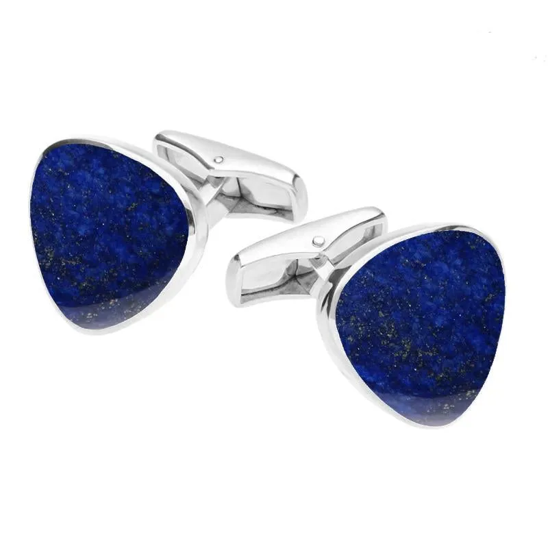 Sterling Silver Lapis Lazuli Curved Triangle Cufflinks sold by C.W. Sellors